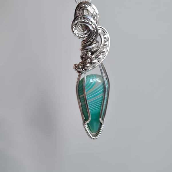 Handmade 925 Silver & Natural Green Botswana Agate Necklace Pendant & Chain Gift
