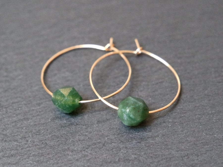 Gold Filled Hoops - Moss Agate faceted