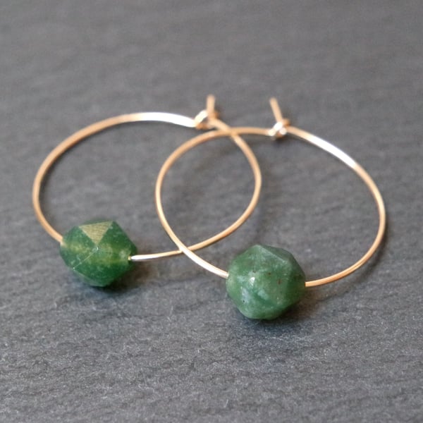 Gold Filled Hoops - Moss Agate faceted