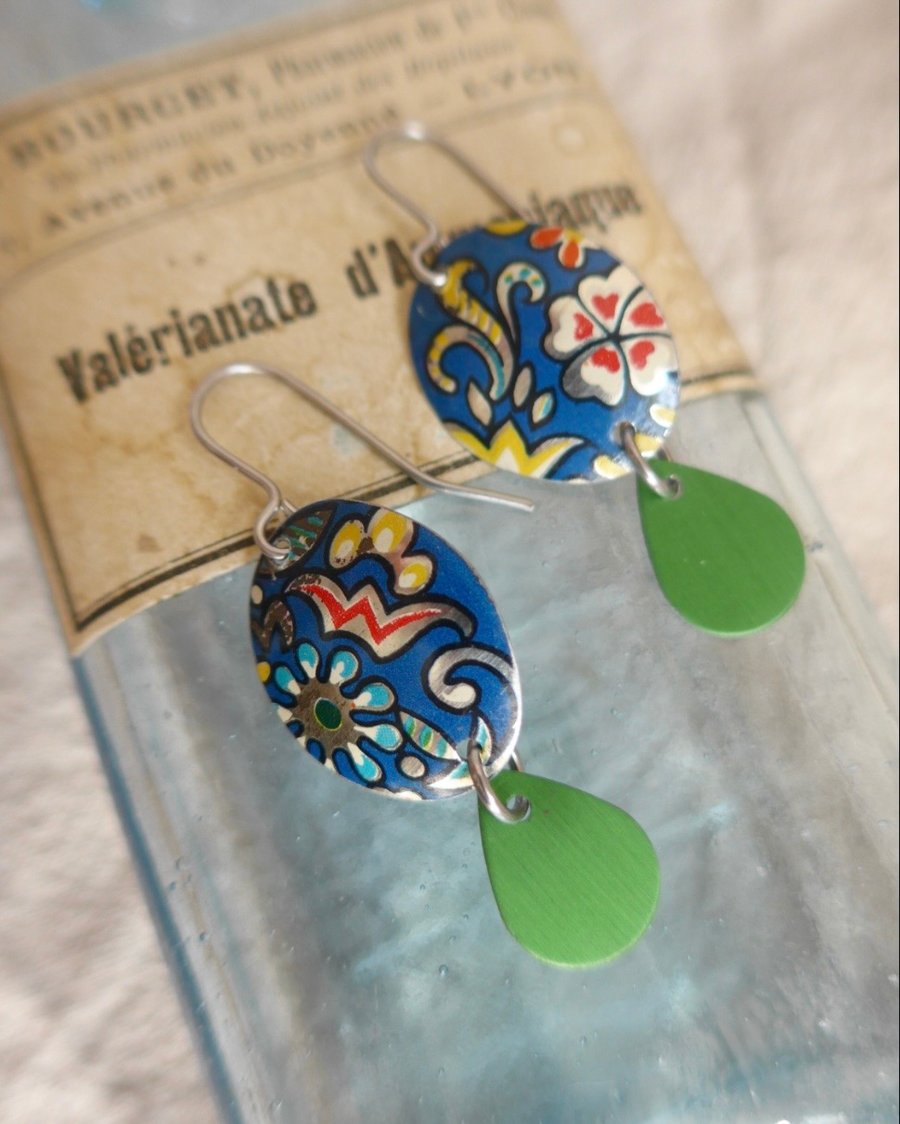 Vintage Tin Colour Pop Earrings Upcycled Jewellery 