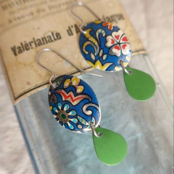 Vintage Tin Colour Pop Earrings Upcycled Jewellery 
