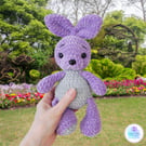 Lilac and grey crochet plush bunny soft toy. Rabbit boots set. UKCA tested.