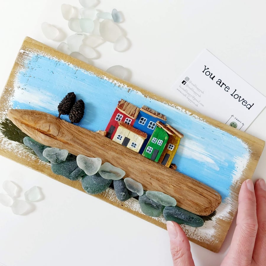 Driftwood & Sea Glass Beach Cottage Wall Art, Rustic Hanging, Sustainable Design