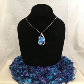 Eyecatching Large Teardrop Pendant in Peacock Colours