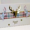 Scottish Tartan Stag Thank You Handmade Greeting Card FREE P&P to UK