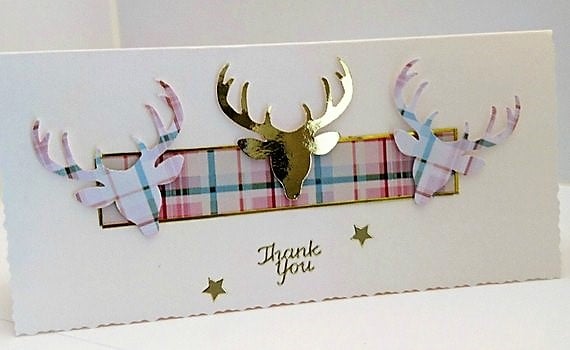 Scottish Tartan Stag Thank You Handmade Greeting Card FREE P&P to UK