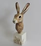 Unique hand crafted Sculpture of a Hare fixed on a plaster & clay plinth