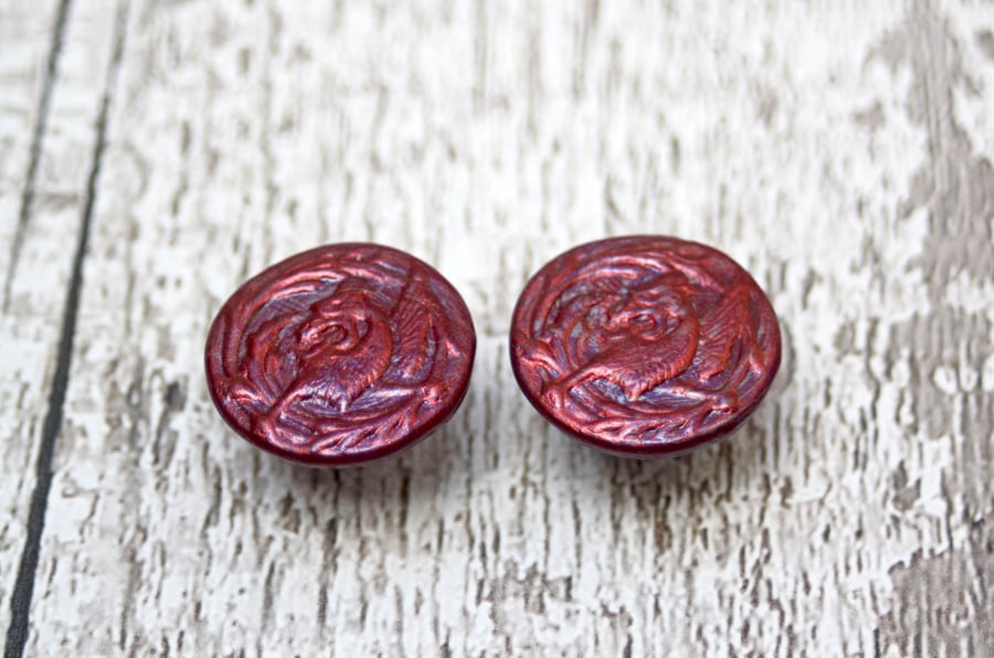 Griffin Medieval style stud earrings in deep red fantasy mythology inspired 
