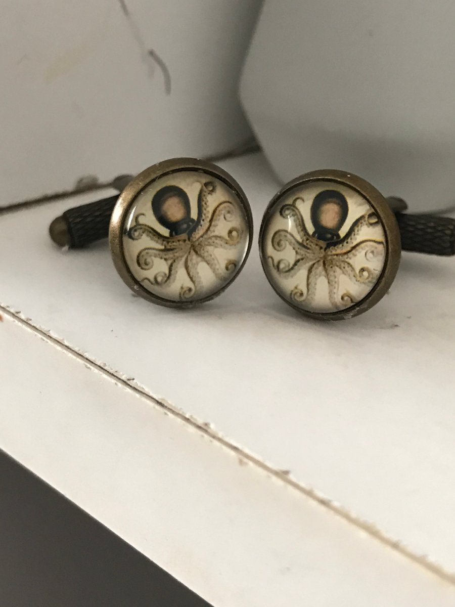 Octopus Steampunk Bronze Cufflinks Nautical Ocean Men’s Jewellery 