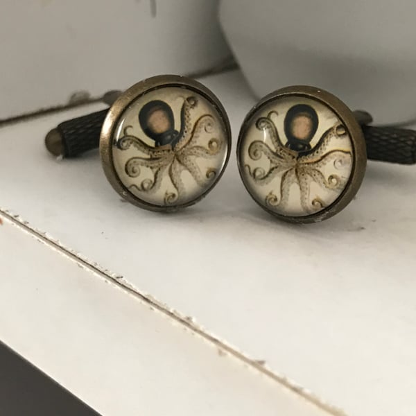 Octopus Steampunk Bronze Cufflinks Nautical Ocean Men’s Jewellery 