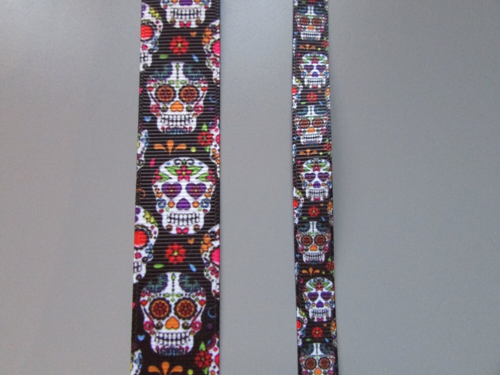 Black Sugar Skull Day of the Dead Calaveras Grosgrain Ribbon x 1 metre available