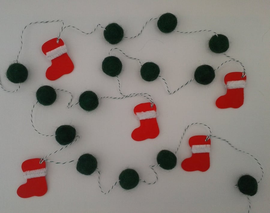Christmas Garland - felt and polymer clay (balls and stockings)