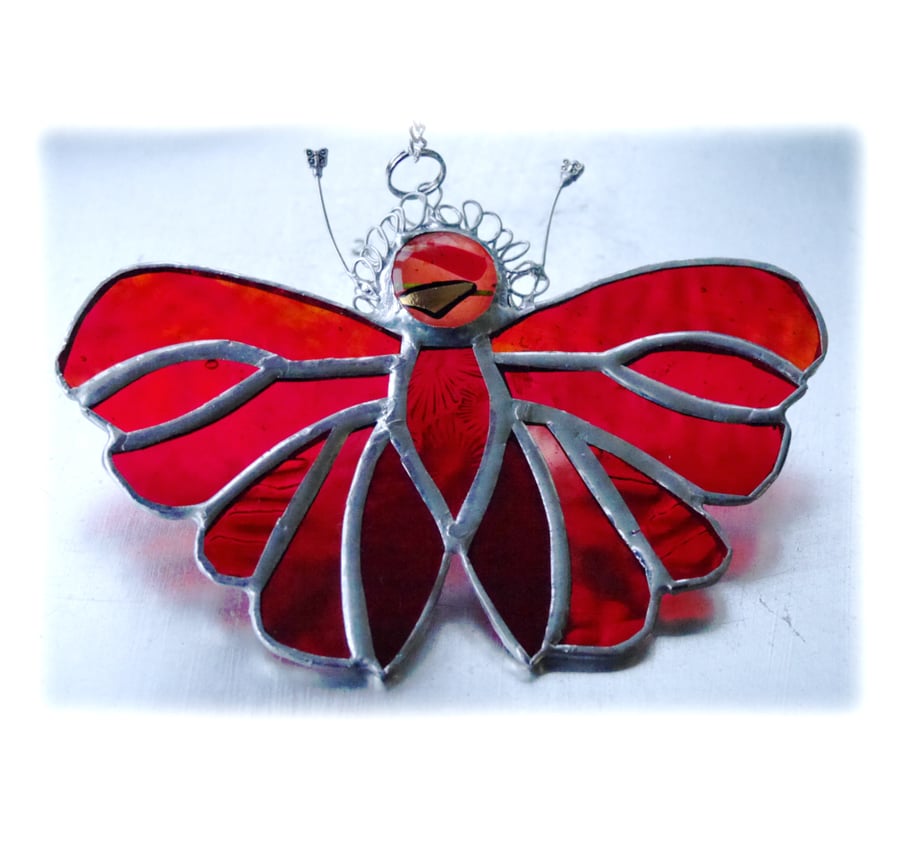 Red Butterfly Suncatcher Stained Glass Handmade 089 Amber