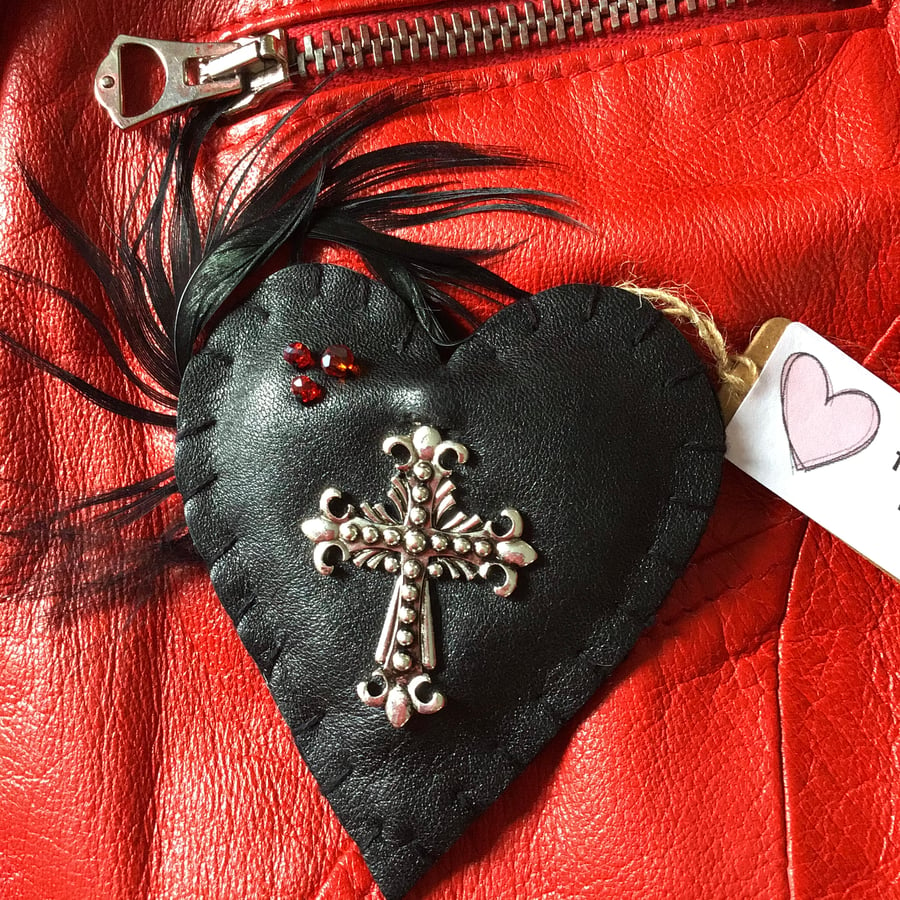 Leather Statement Heart  Brooch