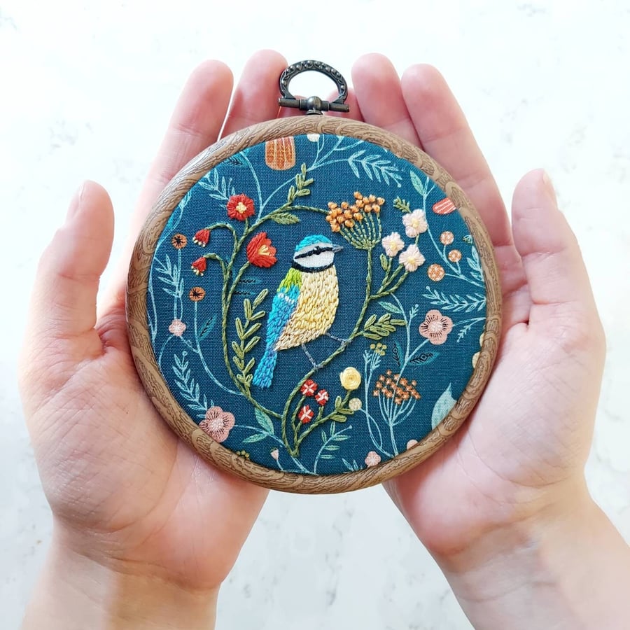 Little Blue Tit Hand Embroidered Hoop