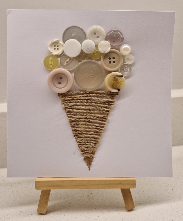 Ice cream cornet handmade card buttons & jute twine any occasion