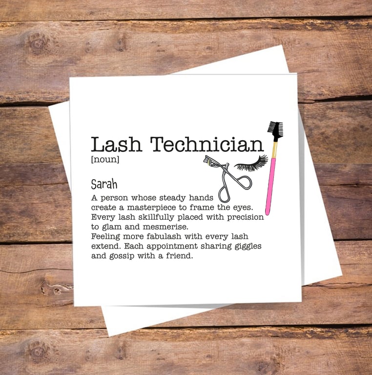 Lash Technician Definition Card - Birthday, Thank you, personalised