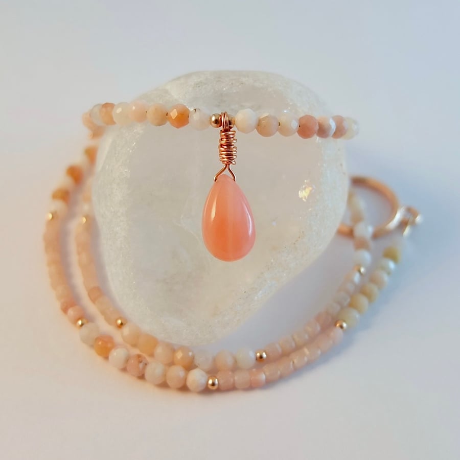 Pink Opal Necklace & Pendant, October Birthstone, Anniversary, Gift For Libra