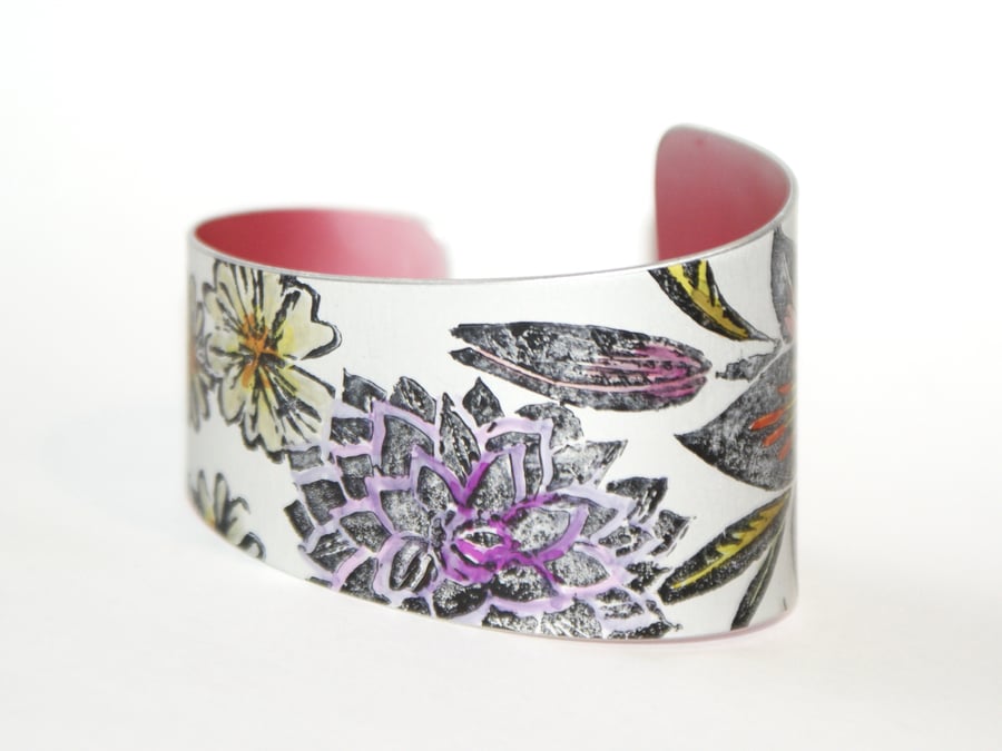 Hand printed lily floral cuff