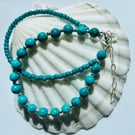 Natural Turquoise & Sterling Silver Bead Bracelet