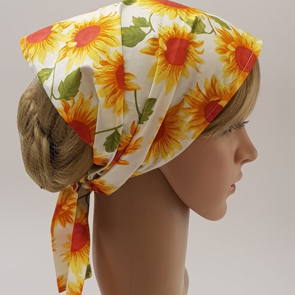 Sunflower head scarf, wide cotton headband, nurse hair cover, bandanna