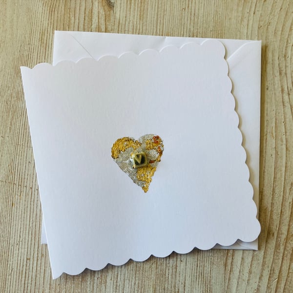 Hand made card, blank card, gold leaf Loveheart  design