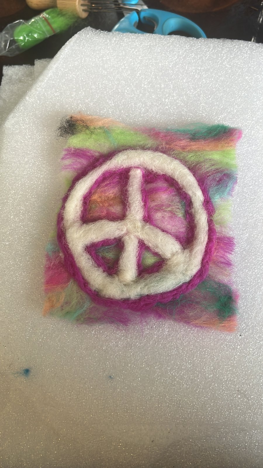 Peace sign Graffiti background wool painting 