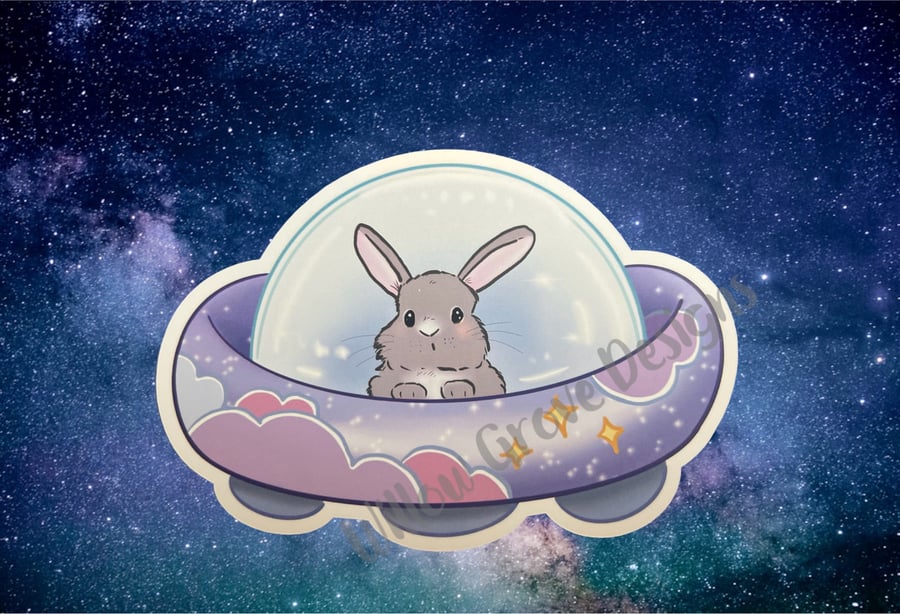 Spaceship bunny sticker large
