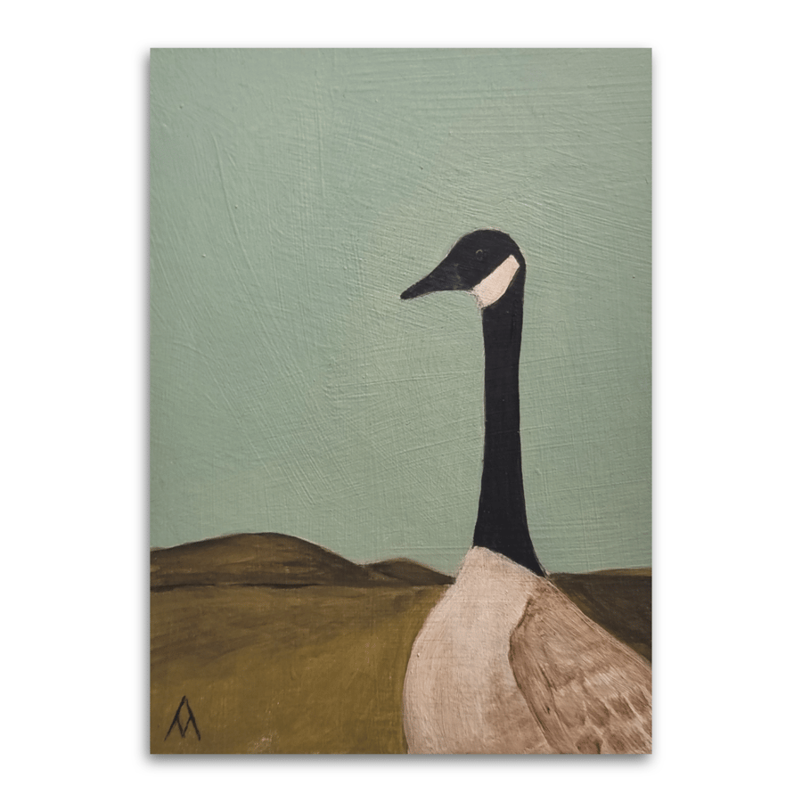 Charming Small Acrylic Painting Of A Goose In Nature - Animal Bird Lover Gift