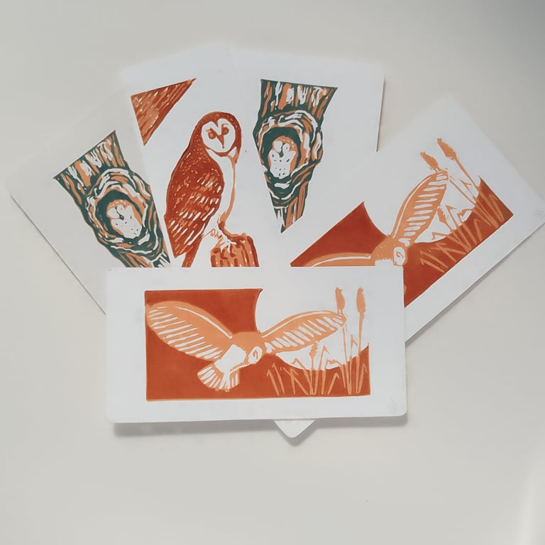 Bookmarks barn owl linoprint 