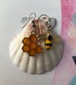 Honey bee and honeycomb natural world dangly earrings - Image 1