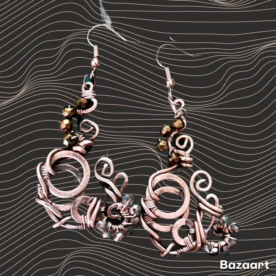 Copper Oxidised Earrings, 7 Yr Wedding Anniversary, Steampunk 