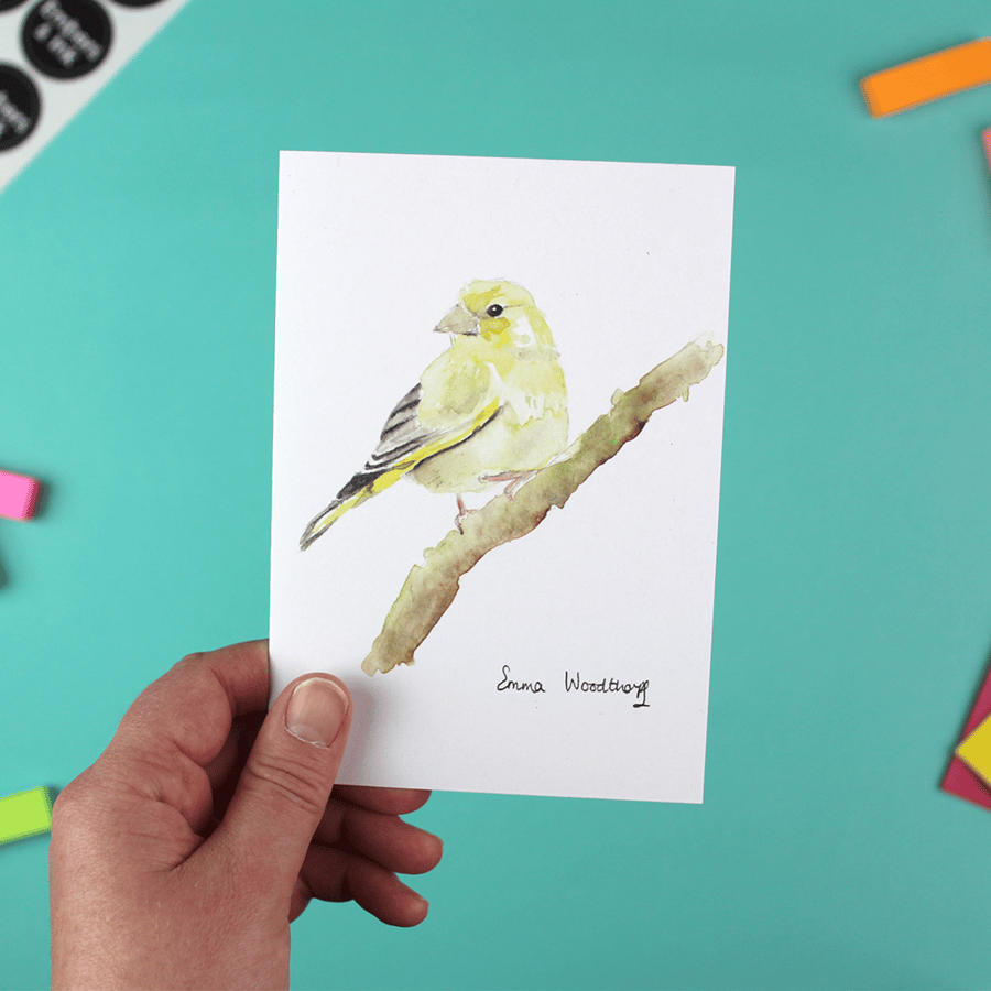 Greenfinch Greetings Card - A6 Blank Inside