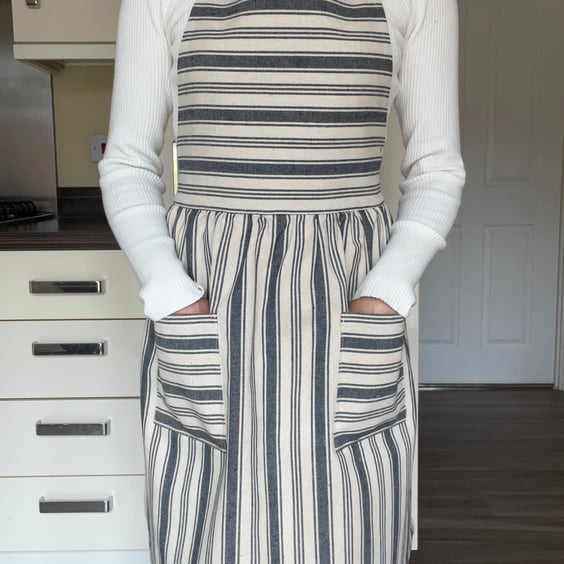 Handmade Striped Cotton Navy Apron