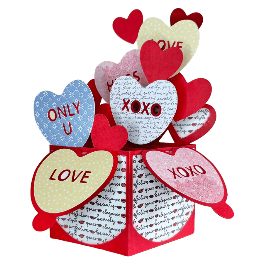 3D Romantic Heart Pop Up Box Card, Handmade Valentines Day Greeting Card