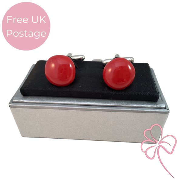 Red Fused Glass Cuff Links
