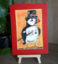Steampunk style Puffin small original painting.  