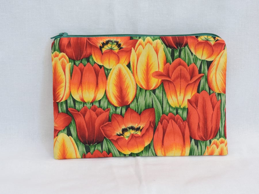 Sale  Zipped Pouch  Make up Bag Tulips in Yellow and Red