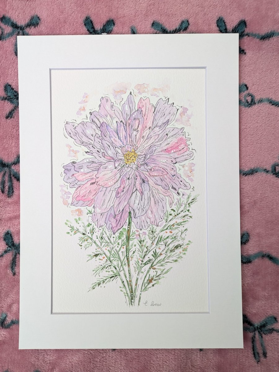 Cosmos hand-painted original watercolour painting A4 mounted