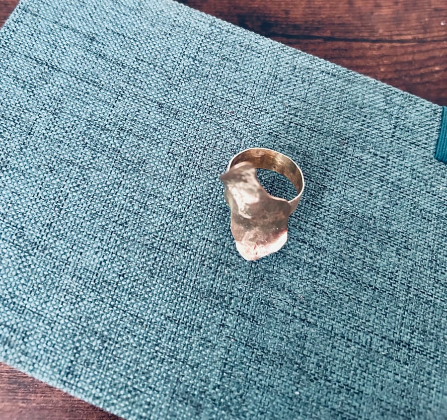 Freeform Curved Textured Brass Ring - UK Size R - Handcrafted In Wales