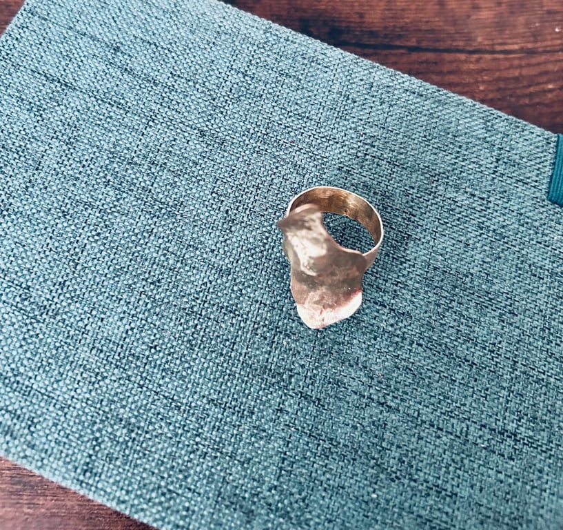 Freeform Curved Textured Brass Ring - UK Size R - Handcrafted In Wales