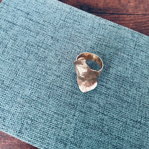 Freeform Curved Textured Brass Ring - UK Size R - Handcrafted In Wales