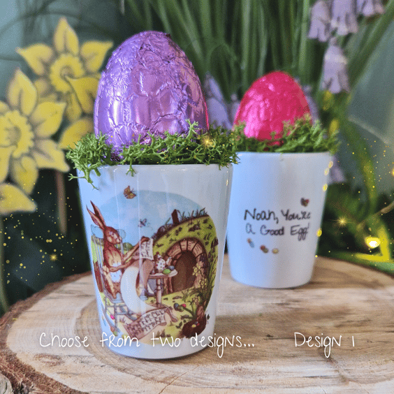 Personalised Ceramic Easter Egg Cup – Hand Printed with Hare Illustration