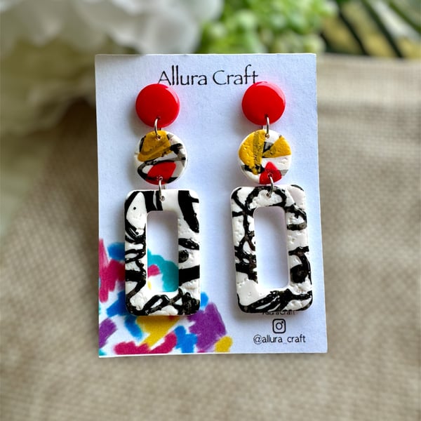 Graffiti Black on White Earrings