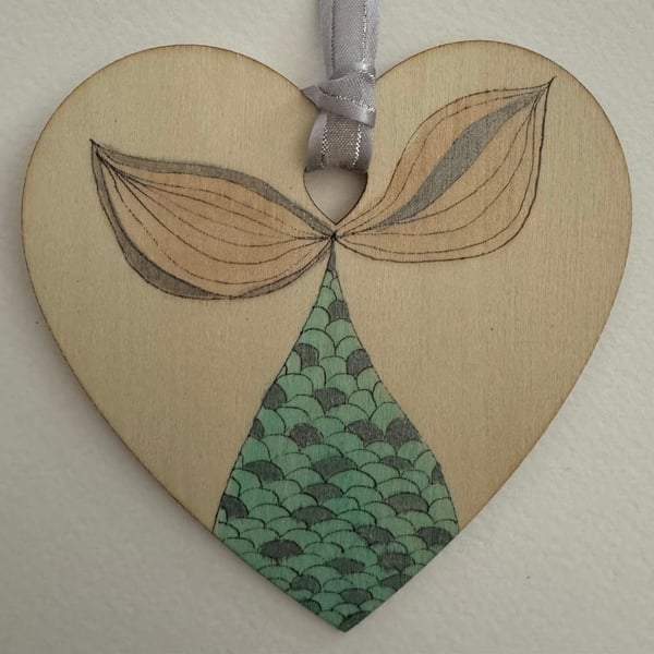 Mermaids Tail Hanging Decoration in Green and Silver, 