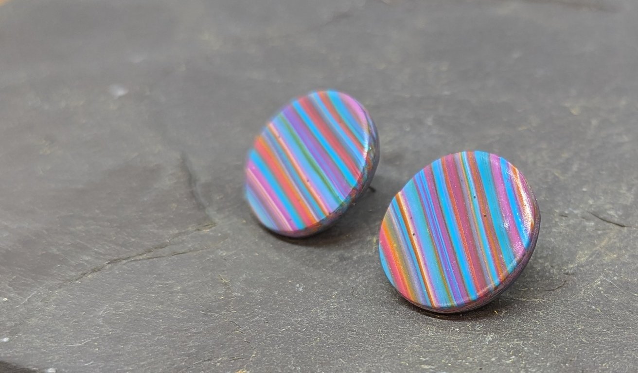 Vibrant multi-stripe stud earrings-large statement studs