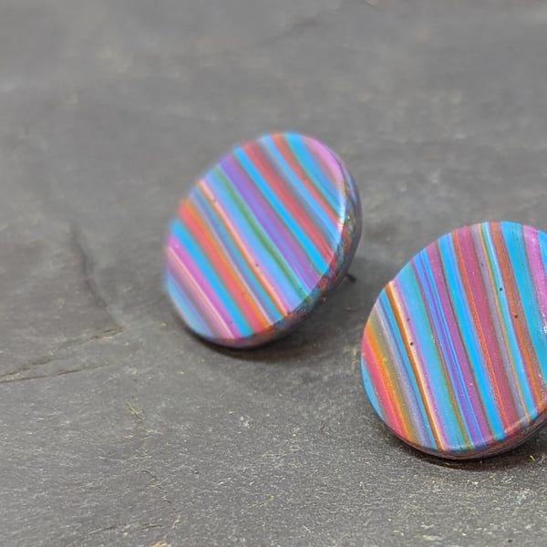 Vibrant multi-stripe stud earrings-large statement studs