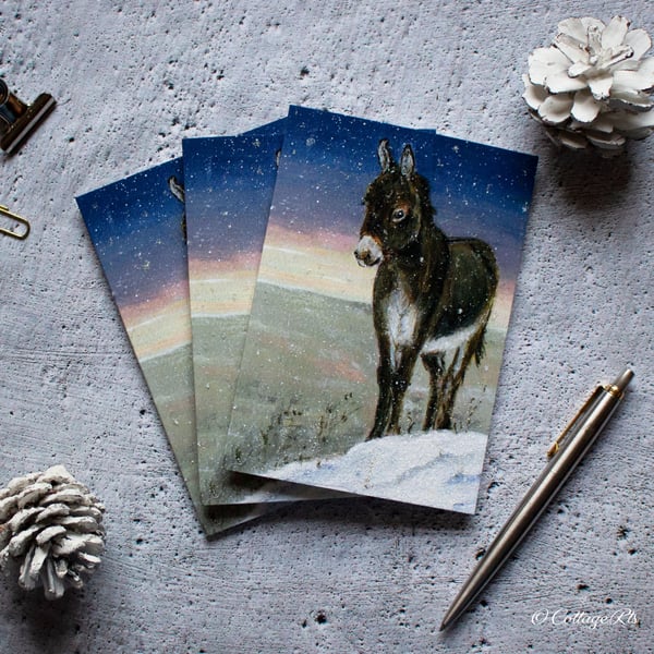 Christmas Card Pack of 6 Little Donkey Christmas Cards By CottageRts