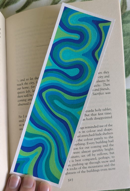 Handmade Blue and Green Swirl Bookmark