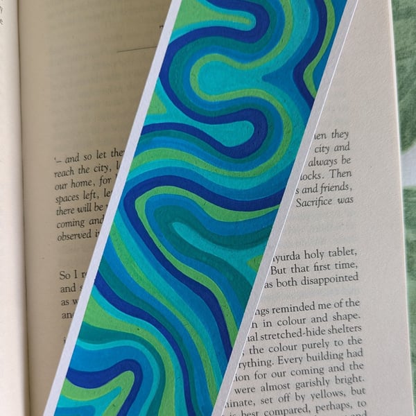 Handmade Blue and Green Swirl Bookmark
